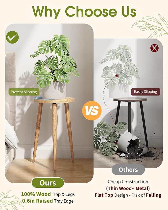 Plant Stand Indoor, Wood Mid Century Indoor Plant Stand, Tall Plant Stands for Flower Pot, Modern Round Plant Table, Side End Table with Raised Design, 1 Pack, Natural, 11.7''x18.8''