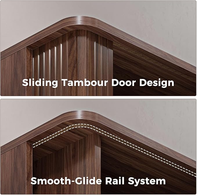 FIMELLO 59" W Laundry Room Cabinets Wall Mounted, Kitchen Wall Cabinet with Sliding Tambour Door, Floating Cabinet for Wall, Upper Cabinets, Hanging Wall Cabinets, Brown Walnut