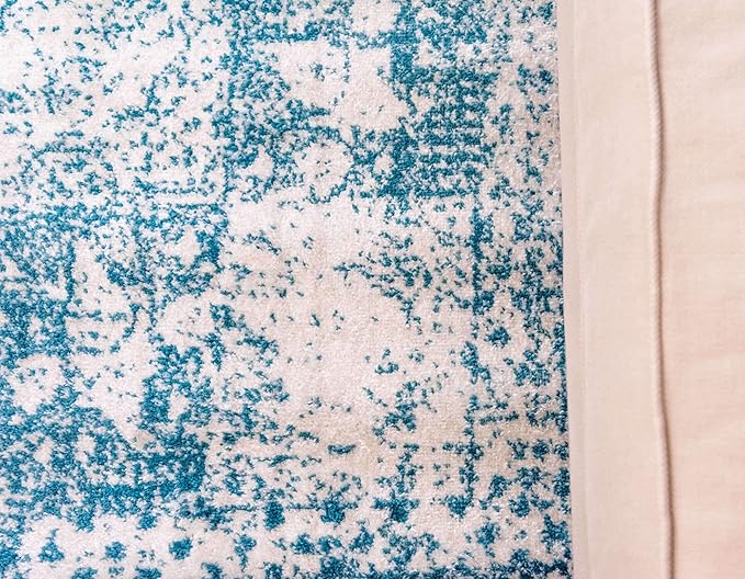 Unique Loom Bromley Collection Area Rug - Wells (9' x 12' 2" Rectangle, Turquoise/ Ivory)
