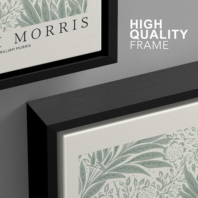 wall26 Framed Canvas Print Wall Art Set William Morris Flower Market Exhibition Poster Nature Wilderness Illustrations Modern Art Decorative Floral Botanical Minimal for Bedroom - 16"x24"x3 Black