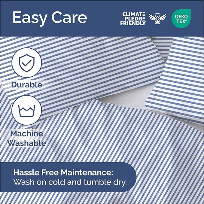 Duvet Cover Full Size - Extra Soft Full Size Duvet Cover - Lightweight & Breathable - Easy Care & Fade Free with Zipper Closures & Ties - 80" x 90" Inches - (Blue Stripes 2) Comforter Not Included