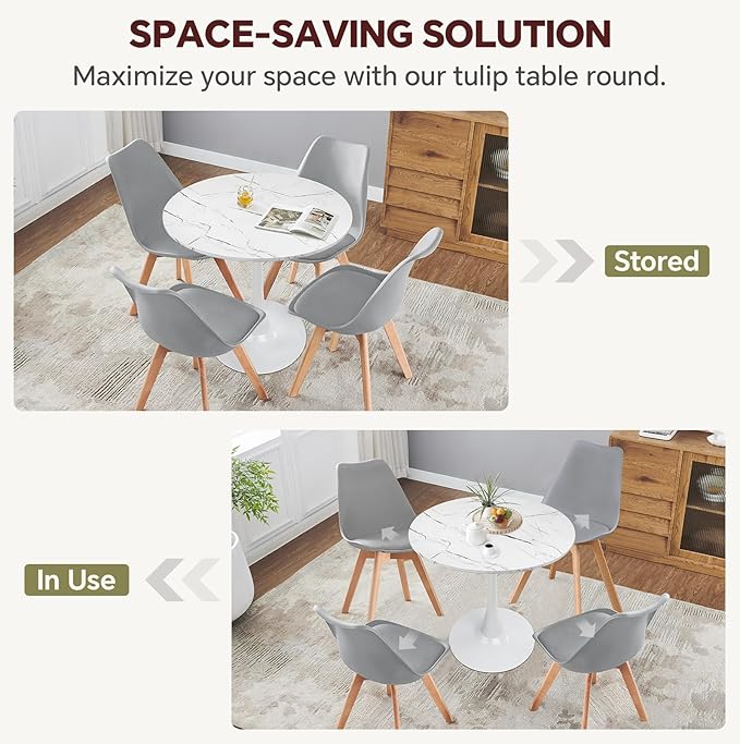 Round Dining Table 31.5" Faux Marble White Tulip Table with Pedestal Base for 2-4 People Small Space - Kitchen Living Room Cafe