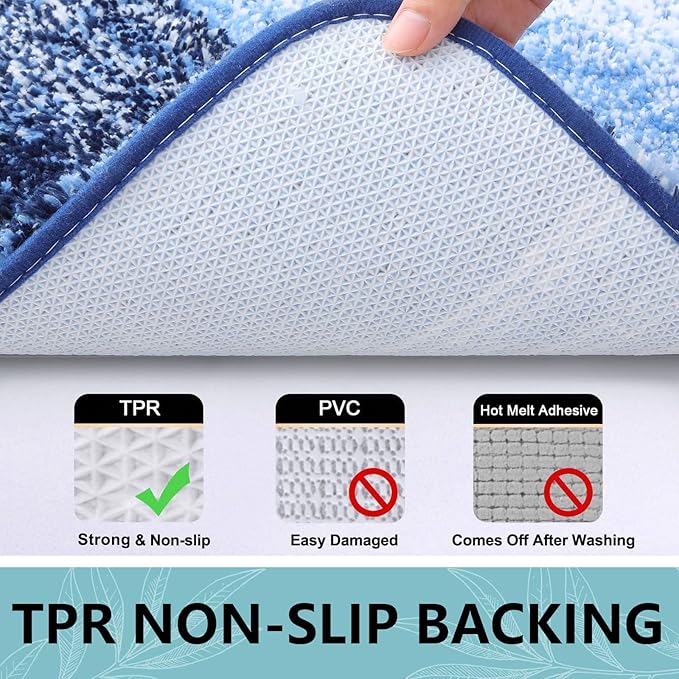 Arotive Microfiber Bathroom Rugs, Shaggy Soft and Absorbent Bath Rug, Non-Slip, Thick Plush Machine Washable Dry Bath Mats for Bathroom, Tub and Shower, 47x20, Blue, Rectangular
