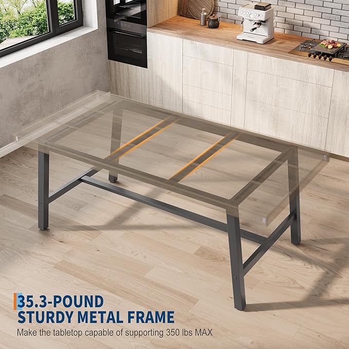 GarveeHome Industrial Dining Table for 4-6 People, 63" Long Wooden Kitchen Table with Sturdy Metal Frame & Grey Finish - Seats 4 Rectangular Counter for Dinner, Kitchen, Dining Room - Grey