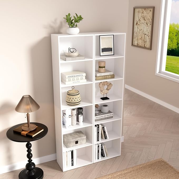 Wooden 6 Cube Storage Organizer, White 6 Cube Storage Shelf, 6 Tier Closet Organizers Storage Cubes Display Cubby, Versatile Cubes Open Bookshelf and Cubby Organizer for Any Space 15.7inch