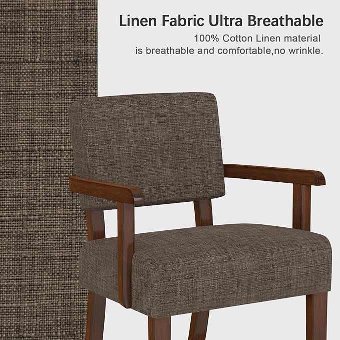 Accent Chair,Armchairs with Solid Wood Frame and Legs,Upholstered Reading Leisure Chair for Bedroom,Office,Waiting Room (Linen, Brown, One Chair)