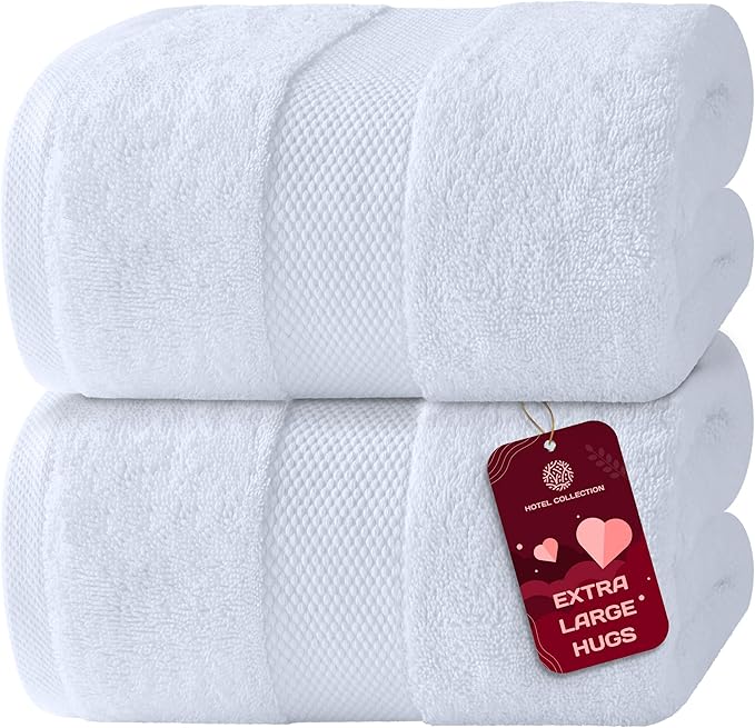 White Classic Luxury Bath Sheets Towels for Adults Extra Large 35x70 Inch - 700 GSM Turkish Cotton, Highly Absorbent | Hotel Collection | 2 Pack