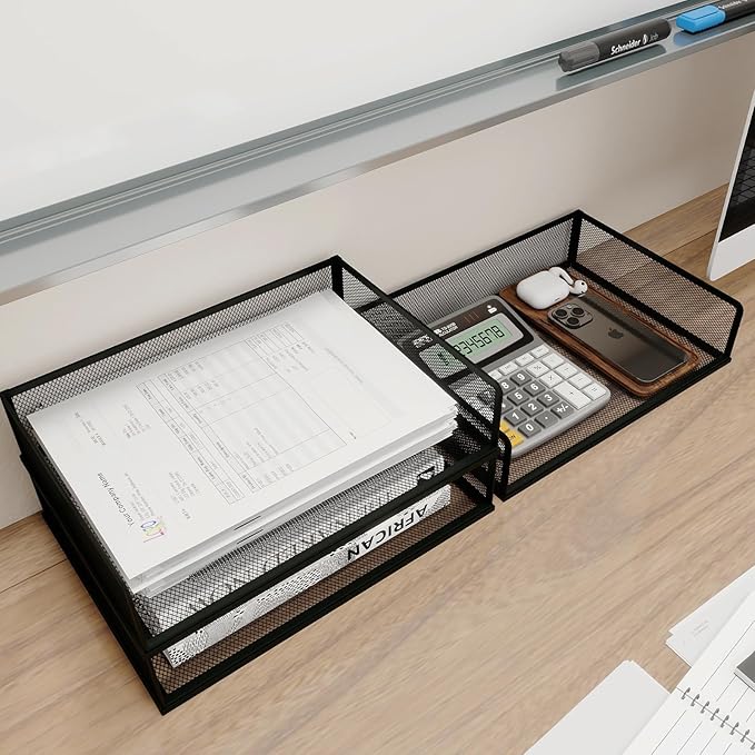 Natwind 3 Tier Letter Trays, File Trays for Desk Stackable,Desktop Paper Organizers for Office Supplies, Metal Mesh File Organizer，Office Organizer，Letter Trays for Home, Office, School，Black