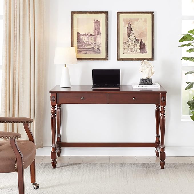 Solid Wood Computer Writing Desk with 2 Big Drawers 46.1" Wide Home Office Desk Workstation Big Rustic Study Table Furniture in Cherry for Home Office Bedroom Living Room, BSZ-1533WD