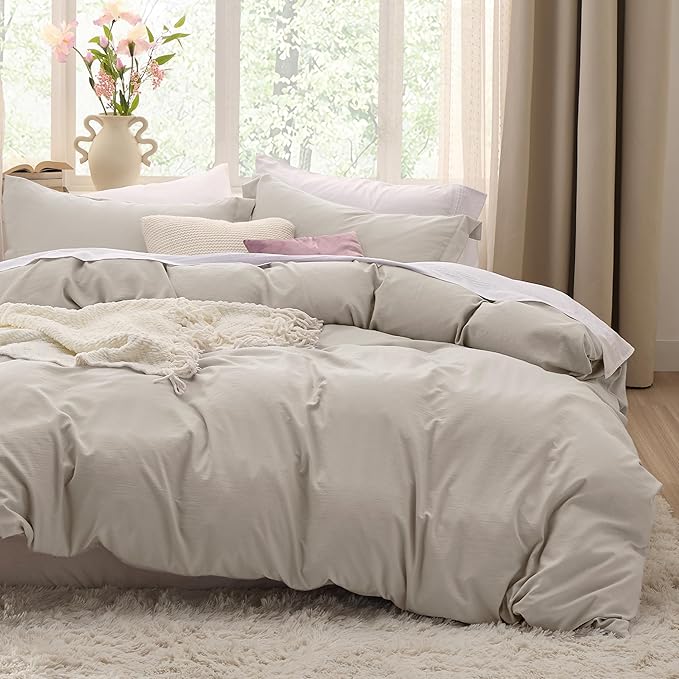 Bedsure Super Queen Duvet Cover - 3 Pieces Prewashed Cotton-Like Polyester Extra Soft Bedding Set, Includes 1 Duvet Cover 98x90 Inches with Zipper Closure & 2 Pillow Shams, Linen, No Comforter