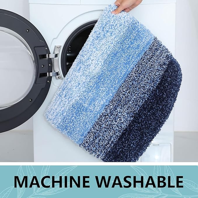 Arotive Microfiber Bathroom Rugs, Shaggy Soft and Absorbent Bath Rug, Non-Slip, Thick Plush Machine Washable Dry Bath Mats for Bathroom, Tub and Shower, 70x24, Blue, Rectangular