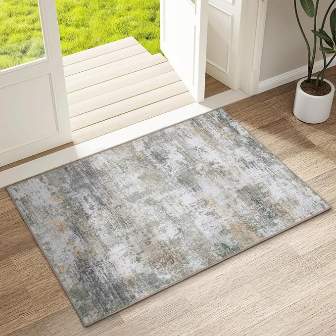 WILLSUN Washable Area Rugs, 2x3 Non-Slip Boho Small Area Rugs for Entryway, Kitchen, Bathroom, Machine Washable Vintage Rug, Indoor Floral Print Carpet for Home Decor, Kid & Pet Friendly Mat
