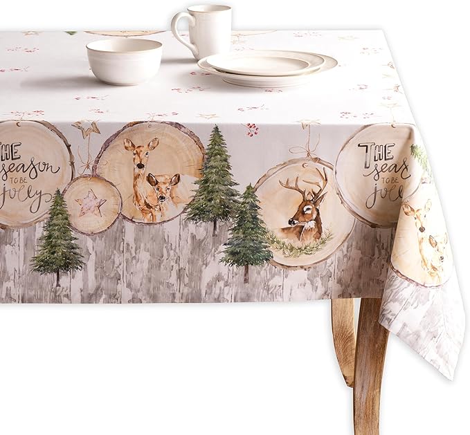 Maison d' Hermine Table Cloth Square Table 100% Cotton 54 x 54 Inches Fall Tablecloth Reusable Everyday Use for Thanksgiving Christmas Decorations Dining Farmhouse Party (Mountain Life)