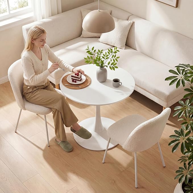 24 Inch Round Dining Table,Mid-Century Tulip Table with Metal Pedestal Base,Modern Leisure Table for Small Space Kitchen Dining Room,Easy Assembly,White