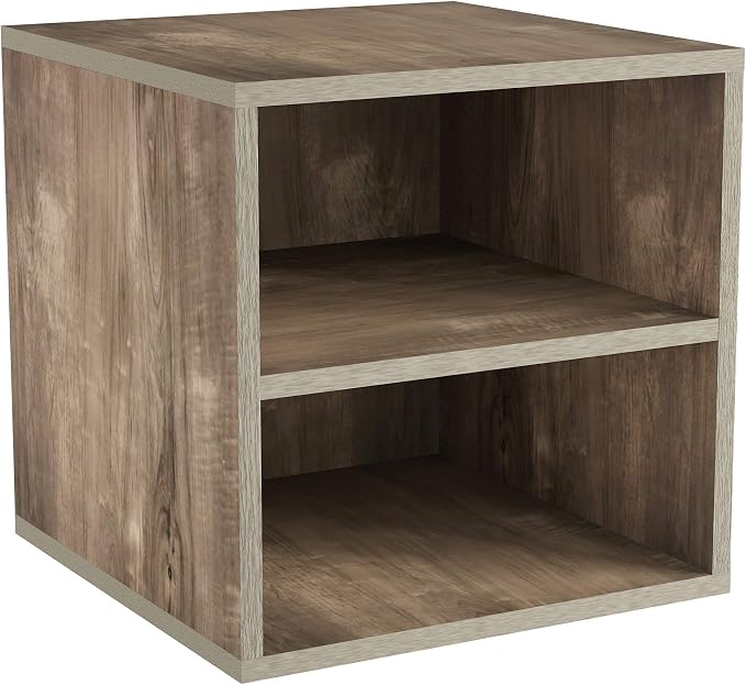 Lavish Home Cube Storage Organizer – 2-Shelf Modular Stackable Bookshelf – Minimalist Modern Nightstand & End Table, Stackable Modular Accent Table for Bedroom, Living Room, or Office (Gray Woodgrain)