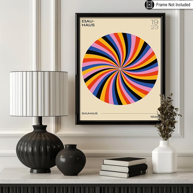 Poster Master Bauhaus Poster - Spiral Colors Print - Geometric ART - Abstract ART - Psychedelic Style - Chic Boho - Mid Century Modern - Living Room or Bedroom Decor - 8x10 UNFRAMED Wall Decor