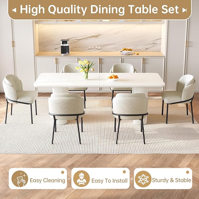 5 Pieces Dining Table & Chairs Set for 4, 78.97" Rectangular Kitchen Table with 4 Chairs, Kitchen & Dining Room Sets with Waved Legs for Home, Apartment, White