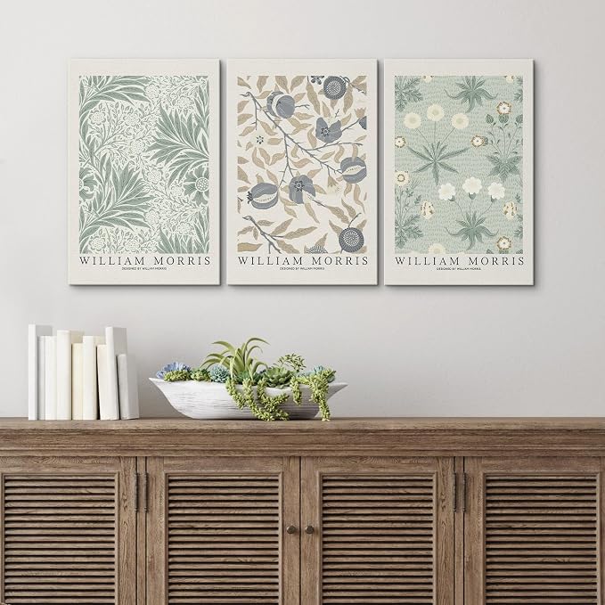 wall26 Canvas Print Wall Art Set William Morris Flower Market Exhibition Poster Nature Wilderness Illustrations Modern Art Decorative Floral Botanical Minimal Calm/Relax for Bedroom - 16"x24" x 3
