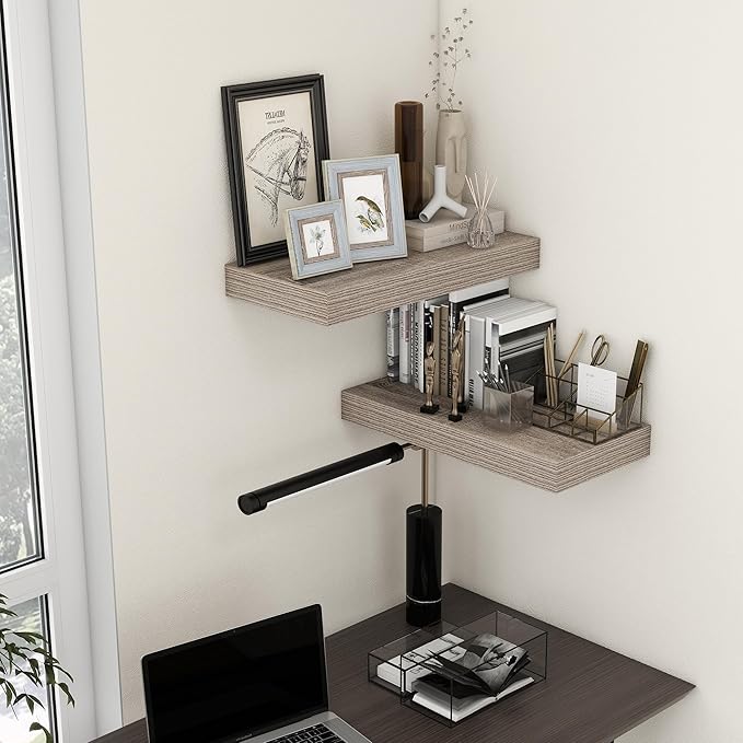 Deep Floating Shelves | 24 Inch Grey Floating Shelves Set of 2 | 12 Inch Deep Rustic Wood Shelves for Wall | 24" W x 12" D Grey Shelves for Living Room Bathroom Laundry Room Kitchen