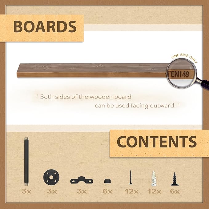 TEN49 Real Wood Rustic Floating Shelves Wall - 60 Wide Small Wooden Industrial Pipe Shelving 1.8 Thick - Farmhouse Pipe Wall Shelves Furniture Bathroom Decor Art Shelf - Dark Espresso Color - Set of 2
