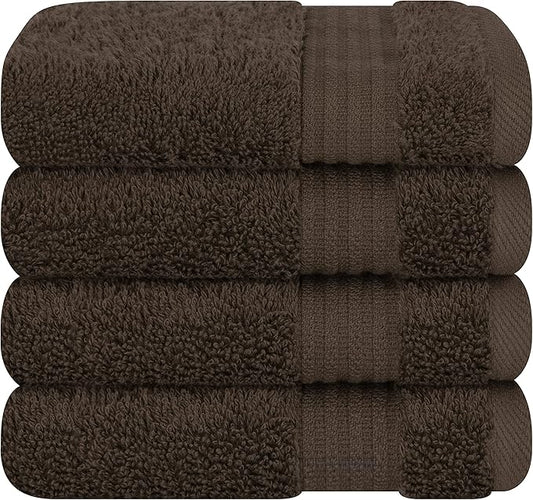 Cotton Paradise 100% Cotton Turkish Towel Set, Soft Absorbent Quick Dry, 4 Piece Washcloth Set, Chocolate Brown