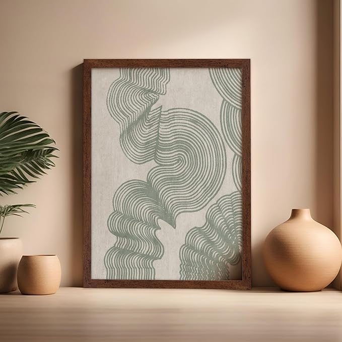 Poster Master Line Drawing Poster - Curved Lines Print - Geometric Art - Sketch Art - Abstract Art - Mid Century Modern Art - Minimal Art - Great Bedroom or Living Room Decor - 16x20 Brown Framed