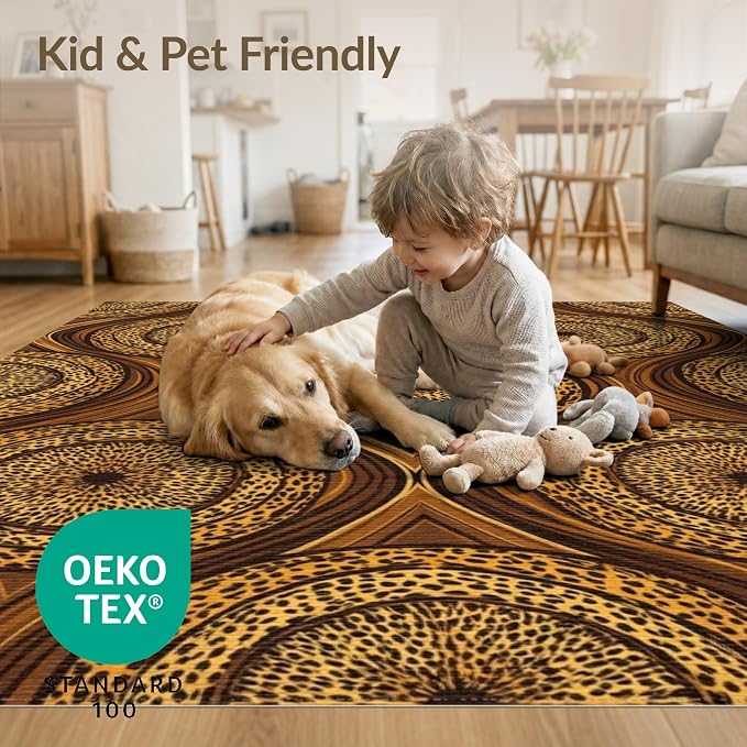 6'x9' Washable Abstract Geometric Area Rug, Orange Non-Shedding Pet Friendly Room Rug for Queen Size Bedroom, Under Bed, Master Suite, Foldable Easy Care Carpet | Ref:2229844