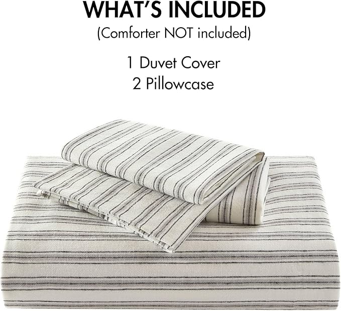 Madison Park Duvet Cover Set for Hot Sleepers - Linen Cotton Rayon Blend, King Size 3 Piece Set with Shams - Lightweight & Breathable Bedding, Grey Striped Design