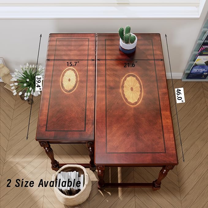 Large Computer Desk Office Table with 2 Drawers, 46" Solid Wood Study Writing Desk Workstation with Storage Space, Mid-Century Vanity Dressing Table for Home Office,Cherry Walnut BSZ1533WD