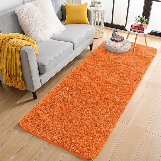 OLANLY 2x6 Machine Washable Runner Rugs for Hallway, Soft Fluffy Shaggy Bedside Rugs for Bedroom, Living Room, Indoor Floor Carpet for Kids Girls and Boys, Nursery Rooms, Home Decor Aesthetic, Orange