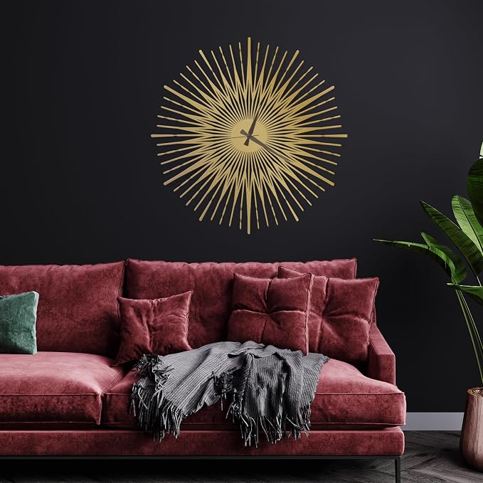 Sun Rays Wall Clock, Large Metal Decorative Wall Clock, Modern Minimalist Wall Decor (Gold, Large)