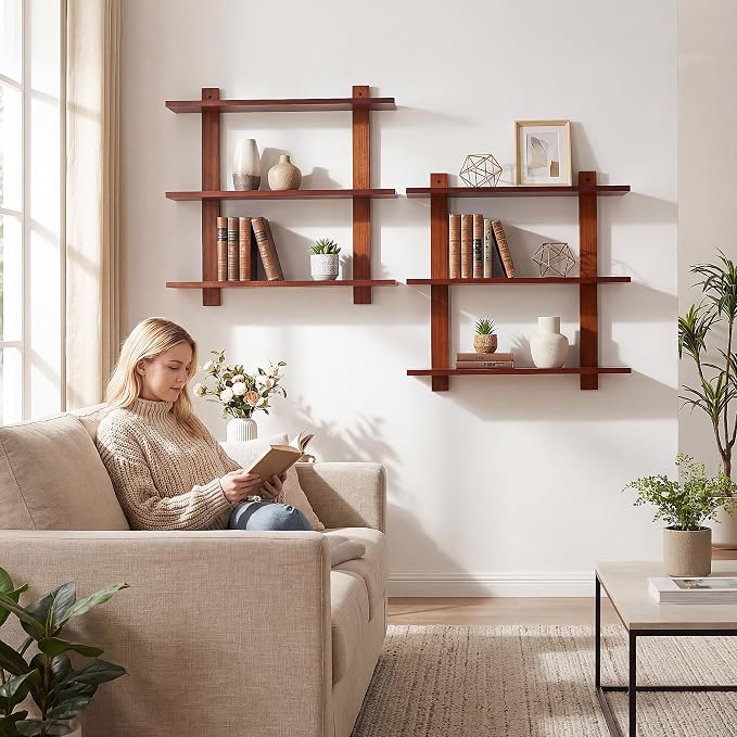 PHOENANCEE 3 Tier Floating Shelves,Long Wall Shelf,Over The Toilet Shelves Bathroom Hanging Display Storage Rustic for Living Room Bedroom Kitchen Office Coffee Bar Decor Decorative,24 Inch