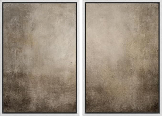 MUDECOR Framed Canvas Print Wall Art Monochromatic Gradient Abstract Minimalist Gray Illustrations Modern Art Decorative Bohemian Colorful Chic for Living Room, Bedroom, Office - 16"x24"x2 White