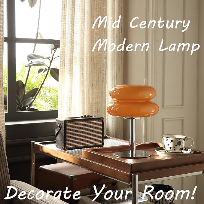 Mushroom Lamp for Bedroom,Mid Century Modern Lamp for Nightstand, Dimmable Retro Egg Tart Bedside Small Lamps,Home Mushroom Decor Aesthetic Cute Table Lamps for Living Room (Copper)