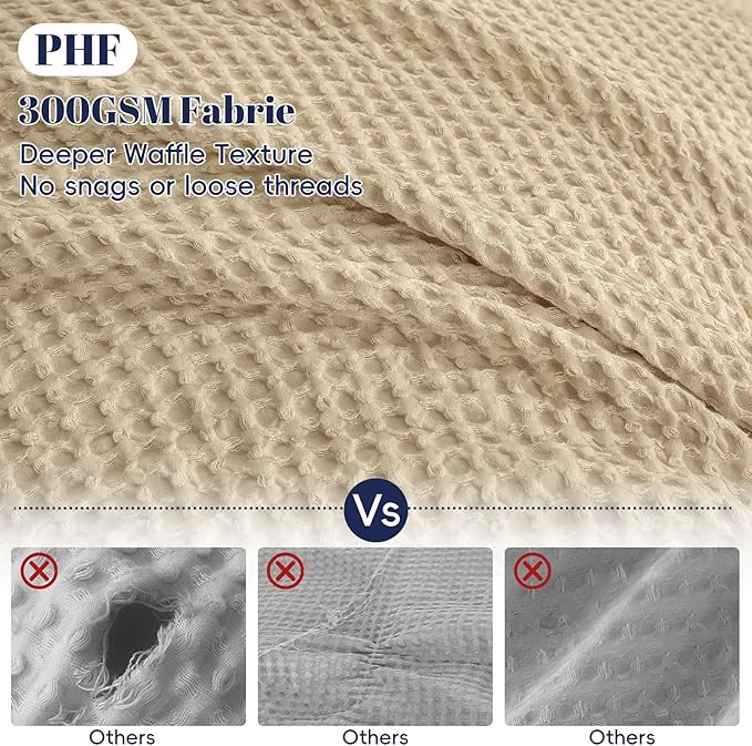 PHF Waffle Weave Duvet Cover Set Queen Size, No Snagging Ultra Soft Luxury Textured Breathable Comforter Cover for All Season 3pcs, Durable Bedding Duvet Set with 2 Pillow Shams, 90"x90", Khaki