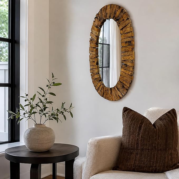 Rutledge & King Wall Mirror - Rustic Oval Mirror - Decorative Circle Mirrors for Bathrooms, Living Rooms, and Bedrooms (1 Pack, Bayshore - Extra Large)