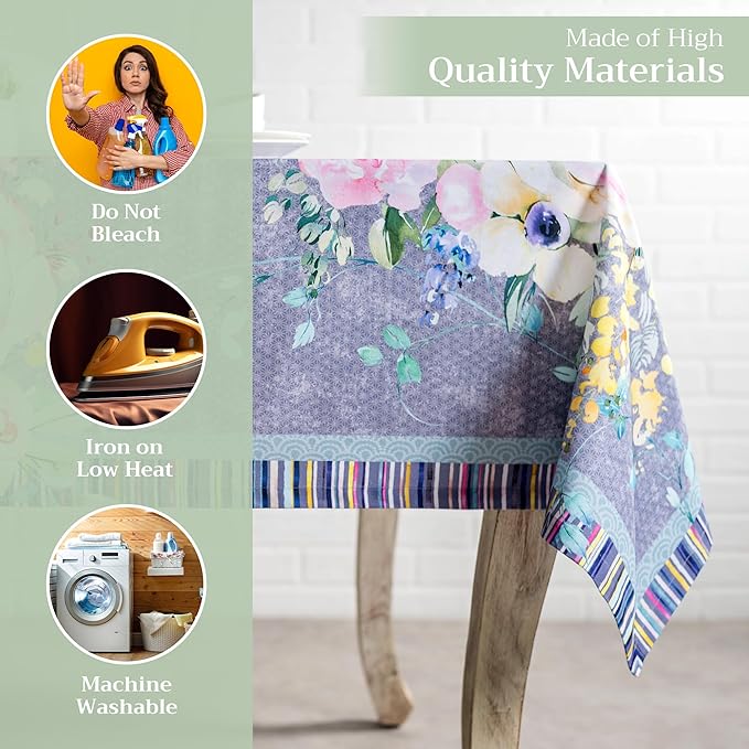 Maison d' Hermine Table Cloth Square Table 100% Cotton 60 x 60 Inches Tablecloth Reusable Decorative for Dining Room Farmhouse Home Valentines Day Decorations Spring Summer- Sweet Rose Lavender - Lush