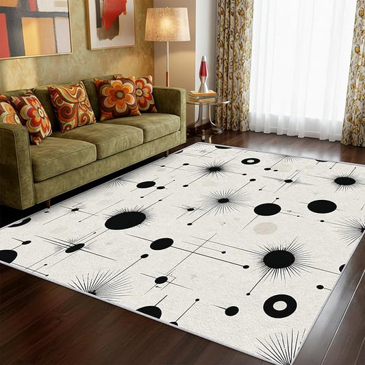 Starburst Rug 6x9 Retro Mid Century Modern Pattern Area Rugs for Living Room, Bedroom, Starburst Home Decor Accessories Indoor Carpet, Non Slip & Machine Washable
