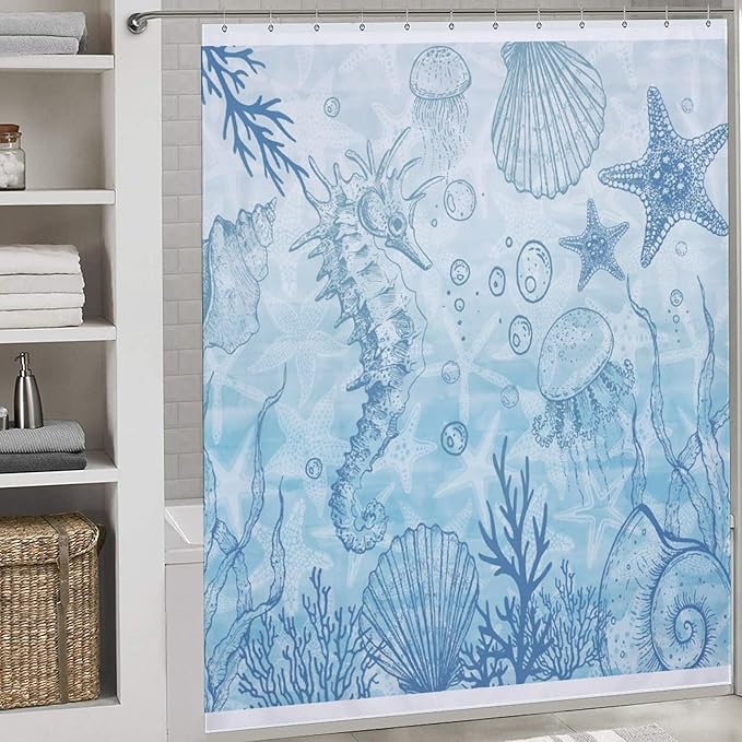 Sea Turtle Shower Curtains,Coastal Nautical Beach Theme Blue Tropical Beachy Under The Sea Animal Bathroom Set Accessories Decor with Hooks,72x78Inch