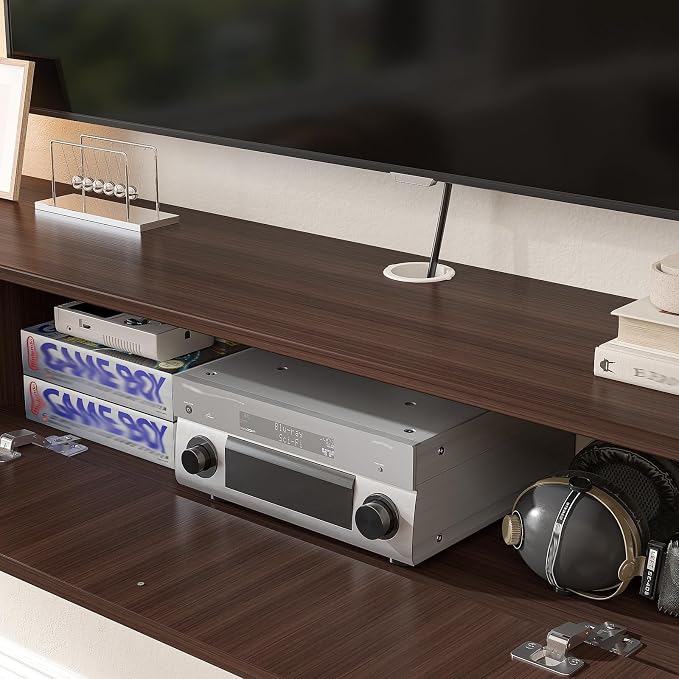 55 inch Floating TV Stand,Plywood Wall Mounted Entertainment Center with 1 Door & 2 Open Cabinets,Floating Media Console with Wire Holes,Hanging TV Shelf for Living Room, Bedroom Walnut