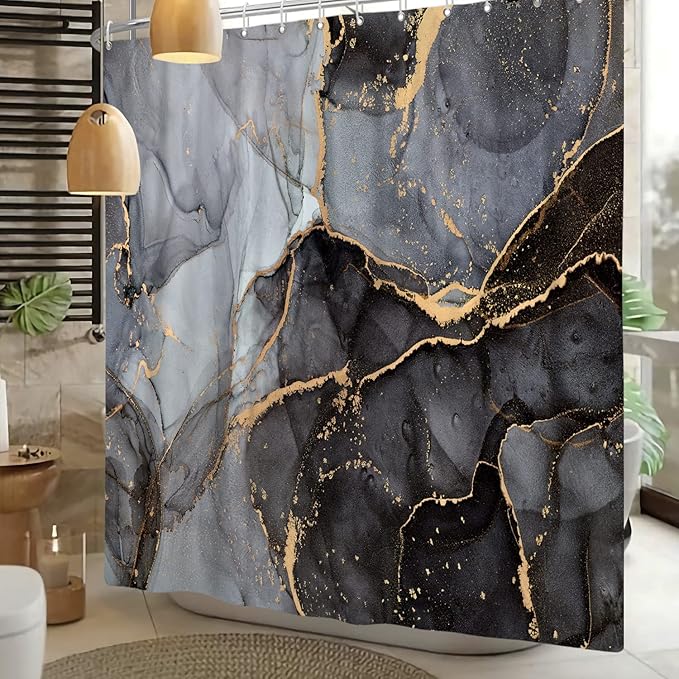 Baocicco Gray and Gold Marble Shower Curtain Modern Luxury Abstract Shower Curtains Decorative for Bathroom Bathtubs Waterproof Fabric Shower Curtain with Hooks 72x96 Inches