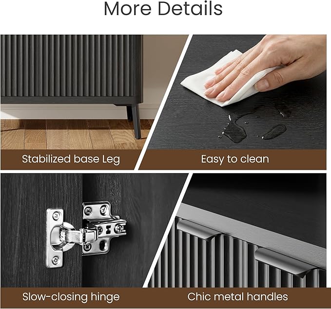 Buffet Sideboard Cabinet with Storage Set of 2, Fluted Coffee Bar with 2 Doors and Adjustable Shelves, 34'' Modern Wood Cabinet for Dinning Room, Kitchen, Living Room,Coffee Bar(Black Grey)