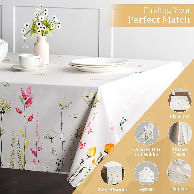 Maison d' Hermine Table Cloth Rectangle Table 100% Cotton 70 x 108 Inches Tablecloth Reusable Decorative for Dining Room Farmhouse Home Valentines Day Decorations Spring Summer - Botanical Fresh