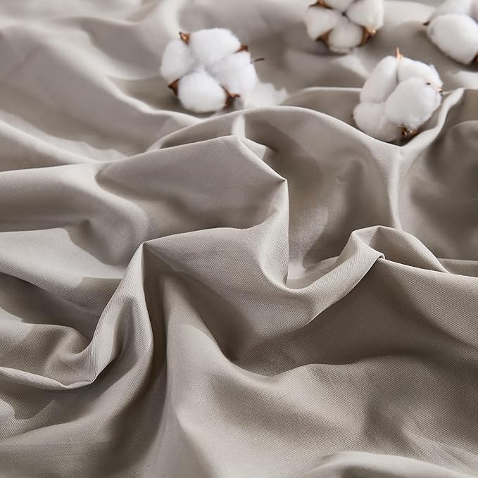 100% Washed Cotton Duvet Cover King Size – Light Grey, Linen-Like Texture, Super Soft & Breathable Bedding Set, 3-Piece Durable Percale Comforter Cover