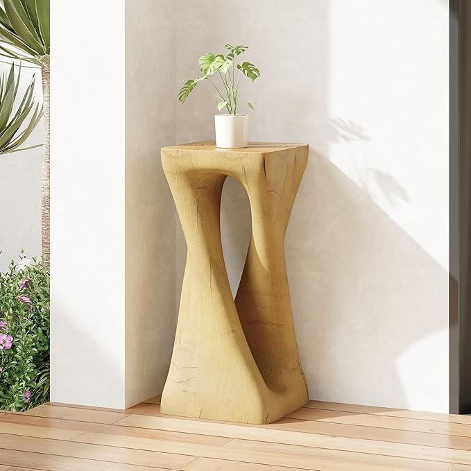 ø12.5'' Square Side Table End Table for Living Room, Modern Farmhouse Style, Magnesium Oxide & Lightweight Concrete Material for Indoor & Outdoor, No Assembly, Wood Grain, Natural