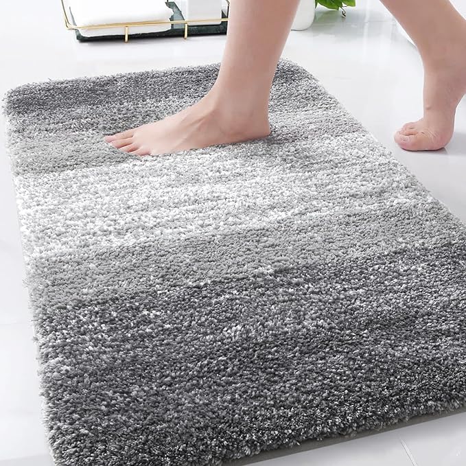 Arotive Microfiber Bathroom Rugs, Shaggy Soft and Absorbent Bath Rug, Non-Slip, Thick Plush Machine Washable Dry Bath Mats for Bathroom, Tub and Shower, 34x21, Grey, Rectangular