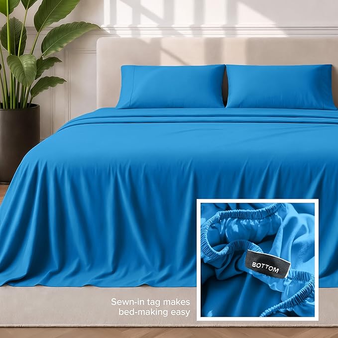 Bare Home Twin XL Sheet Set - 1800 Ultra-Soft Microfiber Twin Extra Long Bed Sheets - Double Brushed - Deep Pockets - Easy Fit - 3 Piece Set - Bedding Sheets & Pillowcases (Twin XL, Medium Blue)