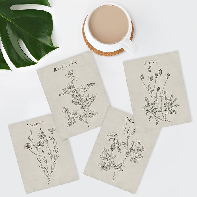 SIGNWIN Poster Bathroom Decor 11"x14", Wall Art Room Decor Multicolor for Living Room, Bedroom, Office Vintage Wildflower Plant Collage Drawing Nature Wilderness Plant Art Floral Botanical