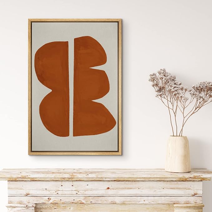 MUDECOR Framed Canvas Print Wall Art Geometric Mid-Century Brown Polygon Abstract Shapes Illustrations Minimalism Decorative Bohemian Colorful Zen for Living Room, Bedroom, Office - 16"x24" Natural