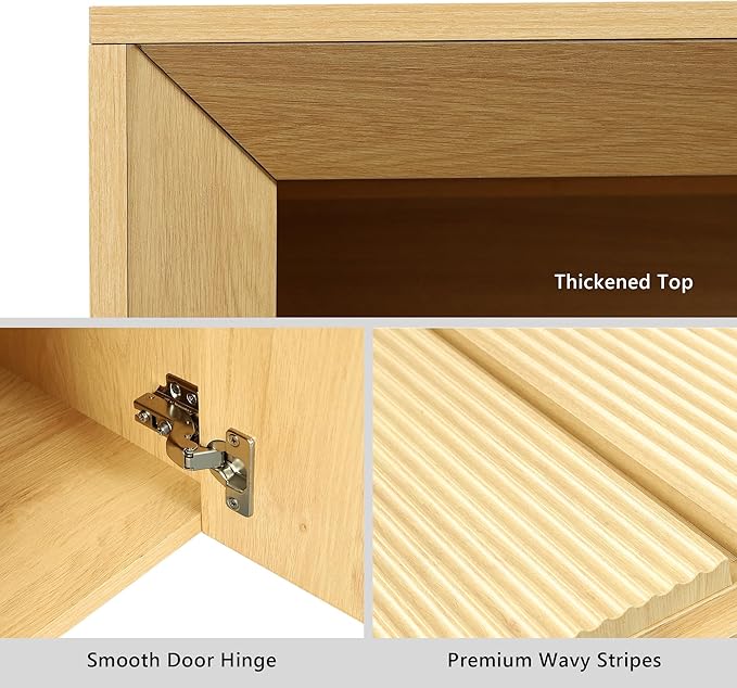66.2" Buffet Cabinet with Storage and led Lights,Modern Sideboard Cabinet with 4 Doors & Shelves,Fluted Media Console Mid Century Coffee Bar Table for Living Room Kitchen Dining Room,Oak